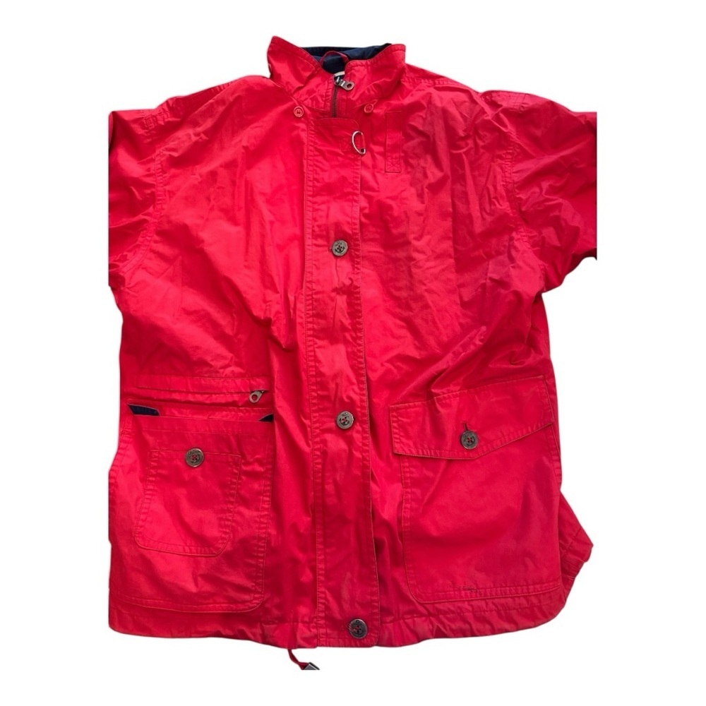 Vintage London Fog Red Women’s Rain Jacket Size XL Zip Up Navy Lined Canvas Coat - Picture 5 of 11